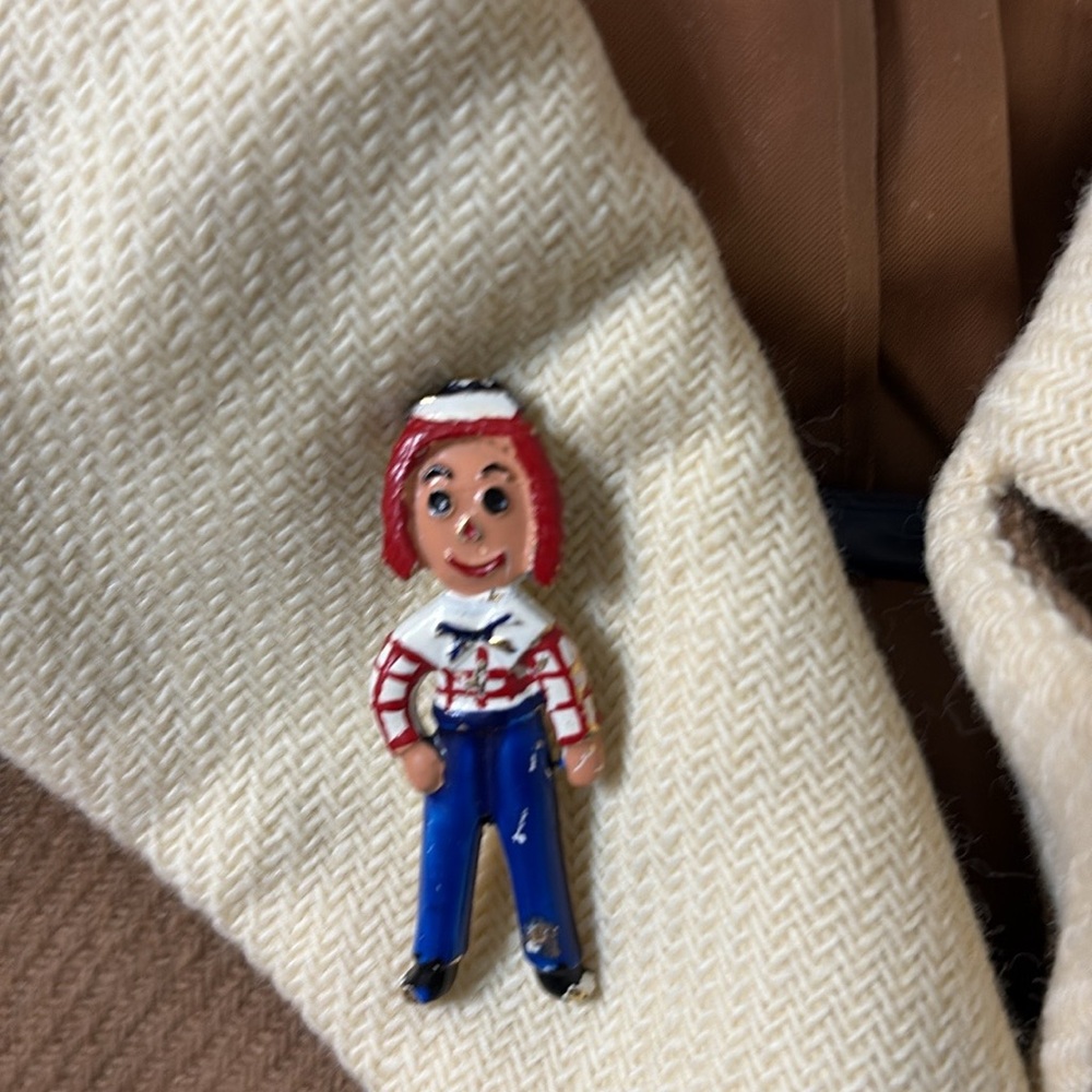 Raggedy Andy Pin Brooch Rare Signed VIRO Patriotic Red White Blue